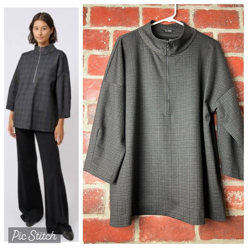 Kal Rieman Mockneck Zip Top Plaid Women’s Size Large